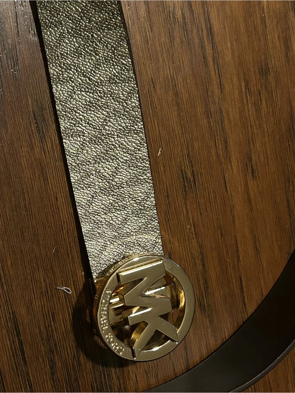 Michael Kors Women’s Gold Metallic Logo Buckle Belt- reversible